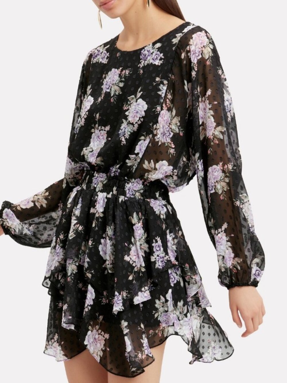 Womens LoveShackFancy Kaia Black Lavender (Item-416) Silk Floral Mini Dress XS